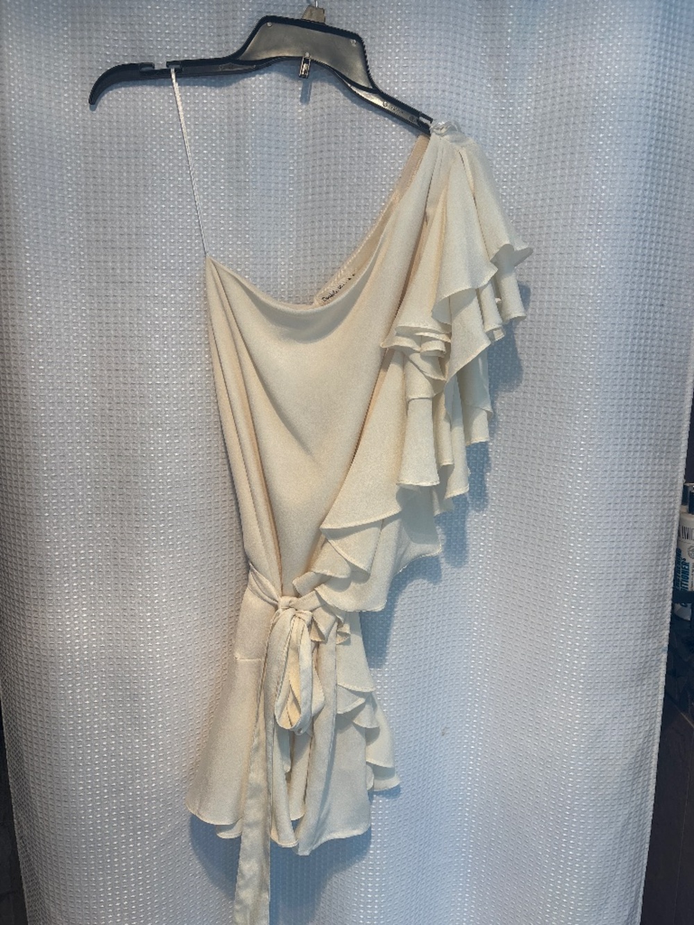 One shoulder, ruffle mini dress